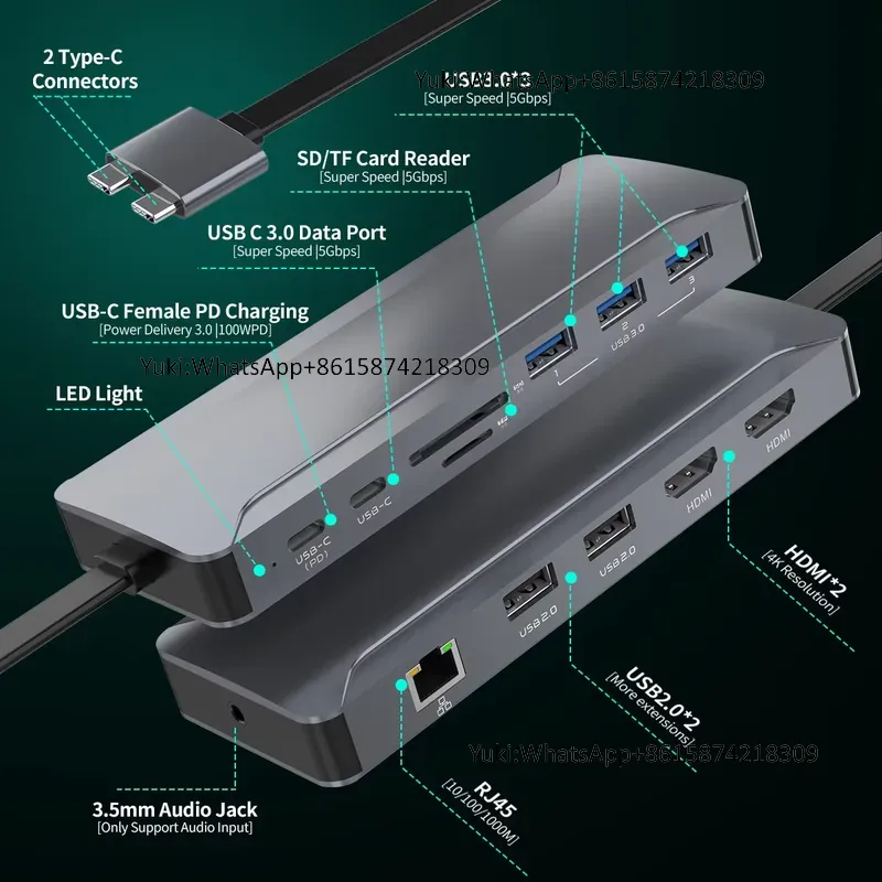 Rj45 Jack - Популярная док-станция с двумя дисплеями, Type-C